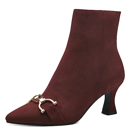 MARCO TOZZI Damen Stiefeletten Spitz mit Absatz Elegant, Rot (Bordeaux), 37 von MARCO TOZZI