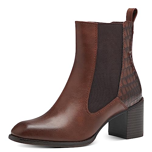 MARCO TOZZI Damen Chelsea Boots aus Kunstleder mit Absatz, Braun (Chestnut Comb), 38 von MARCO TOZZI