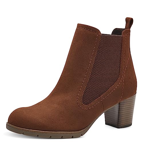 MARCO TOZZI Damen Chelsea Boots zum Reinschlüpfen mit Absatz, Braun (Cognac), 36 von MARCO TOZZI