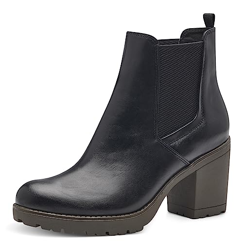 MARCO TOZZI Damen Chelsea Boots aus Kunstleder mit Absatz, Schwarz (Black/Khaki), 37 von MARCO TOZZI