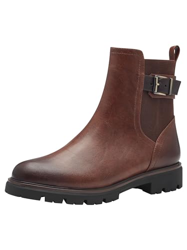 MARCO TOZZI Damen Chelsea Boots Vegan mit Reißverschluss, Braun (Cognac Comb), 38 EU von MARCO TOZZI