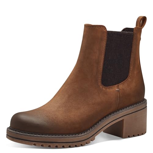 MARCO TOZZI Damen Chelsea Boots Vegan mit Blockabsatz, Braun (Nut Comb), 41 EU von MARCO TOZZI