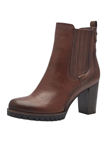 MARCO TOZZI Damen Chelsea Boots mit Lederanteil mit Absatz, Braun (Cognac Comb), 40 EU von MARCO TOZZI
