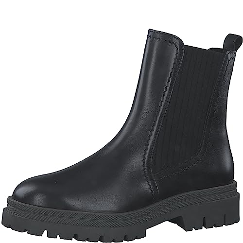 MARCO TOZZI Damen Chelsea Boots aus Leder mit Absatz, Schwarz (Black/Khaki), 36 von MARCO TOZZI