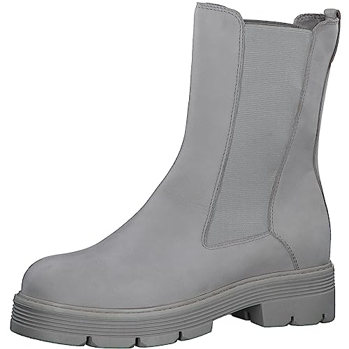 MARCO TOZZI Damen Chelsea Boots aus Leder mit Blockabsatz, Grau (Quartz Nubuck), 38 von MARCO TOZZI