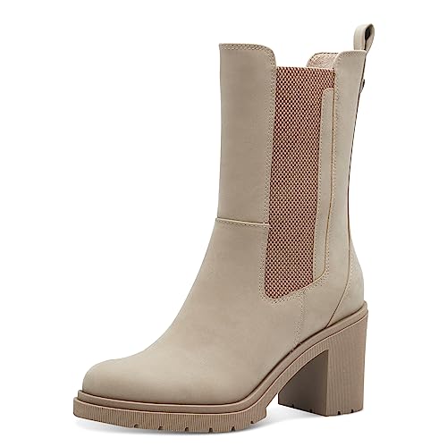 MARCO TOZZI Damen Chelsea Boots aus Kunstleder mit Absatz, Braun (Taupe Nubuck), 38 von MARCO TOZZI