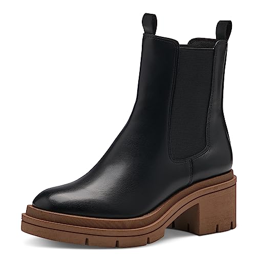 MARCO TOZZI Damen Chelsea Boots aus Kunstleder mit Absatz, Schwarz (Black/Nature), 37 von MARCO TOZZI