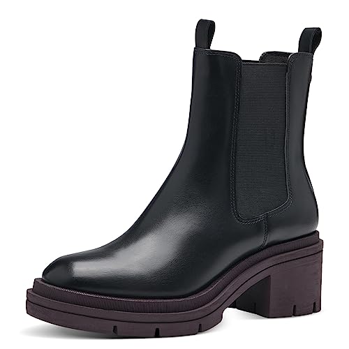 MARCO TOZZI Damen Chelsea Boots aus Kunstleder mit Absatz, Schwarz (Black/Purple), 36 von MARCO TOZZI