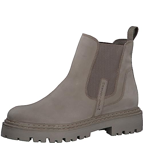 MARCO TOZZI Damen Chelsea Boots aus Leder Blockabsatz, Braun (Taupe Nubuck), 41 von MARCO TOZZI