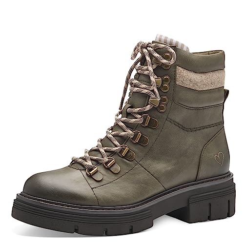 MARCO TOZZI Damen Stiefeletten zum Schnüren aus Kunstleder Plateau, Grün (Khaki Comb), 37 von MARCO TOZZI