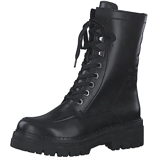 MARCO TOZZI Damen Stiefeletten zum Schnüren aus Leder Plateau, Schwarz (Black), 38 von MARCO TOZZI