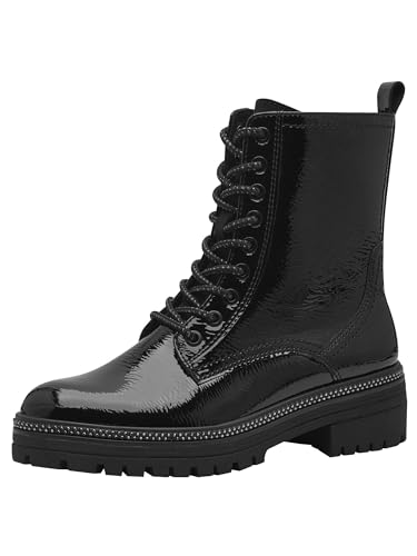 MARCO TOZZI Damen Stiefeletten zum Schnüren mit Blockabsatz mit Reißverschluss, Schwarz (Black Patent), 37 EU von MARCO TOZZI