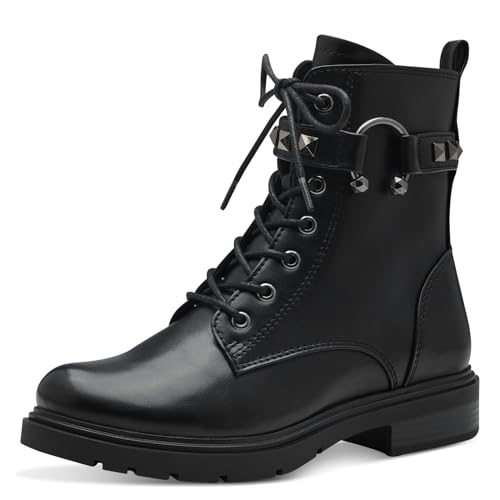 MARCO TOZZI Damen Stiefeletten zum Schnüren mit Nieten mit Reißverschluss, Schwarz (Black), 37 EU von MARCO TOZZI