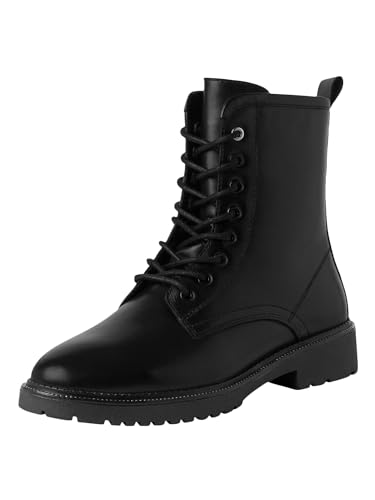MARCO TOZZI Damen Stiefeletten zum Schnüren aus Leder mit Reißverschluss, Schwarz (Black), 40 EU von MARCO TOZZI