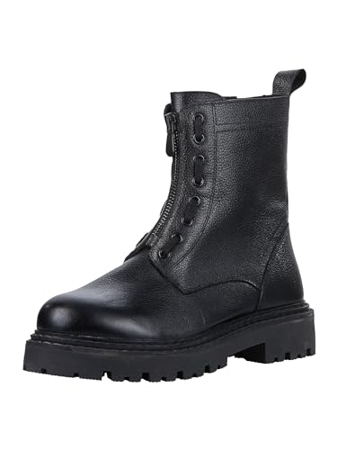 MARCO TOZZI Damen Stiefeletten zum Schnüren aus Leder mit Reißverschluss, Schwarz (Black), 38 EU von MARCO TOZZI