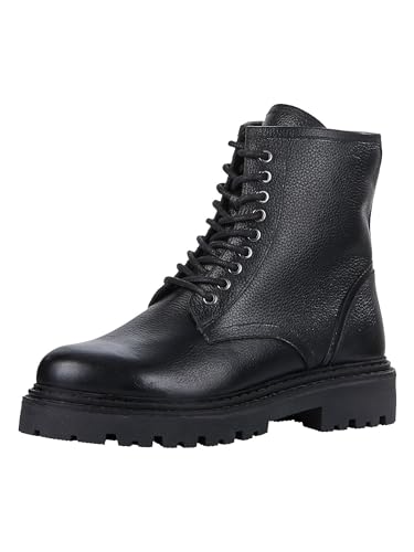 MARCO TOZZI Damen Stiefeletten zum Schnüren aus Leder mit Reißverschluss, Schwarz (Black), 36 EU von MARCO TOZZI