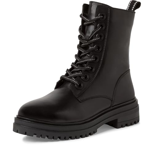 MARCO TOZZI Damen Stiefeletten zum Schnüren aus Leder mit Reißverschluss, Schwarz (Black), 41 EU von MARCO TOZZI