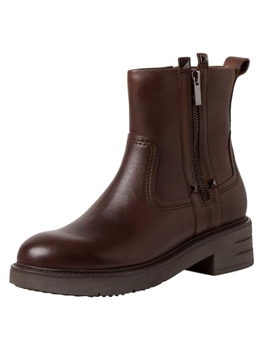 MARCO TOZZI Damen Stiefeletten mit Absatz aus Leder mit Reißverschluss, Braun (Cognac), 39 EU von MARCO TOZZI