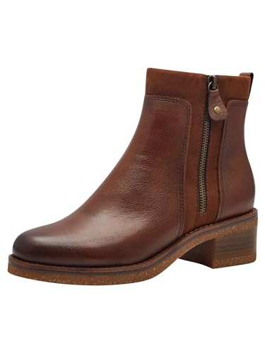 MARCO TOZZI Damen Stiefeletten mit Absatz mit Lederanteil Blockabsatz, Braun (Cognac Comb), 40 EU von MARCO TOZZI
