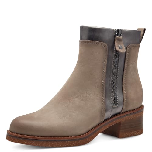 MARCO TOZZI Damen Stiefeletten mit Absatz mit Lederanteil Blockabsatz, Braun (Pepper Comb), 36 EU von MARCO TOZZI