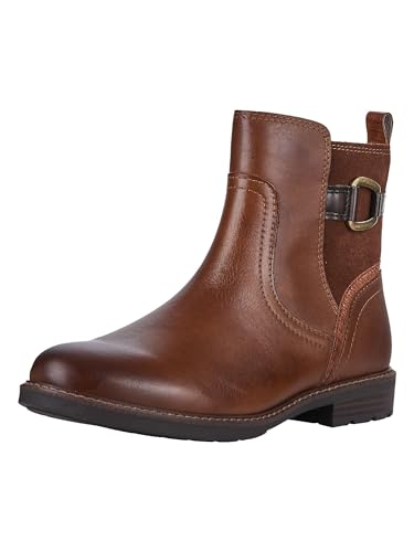 MARCO TOZZI Damen Stiefeletten ohne Absatz mit Lederanteil Flach, Braun (Cognac Comb), 36 EU von MARCO TOZZI