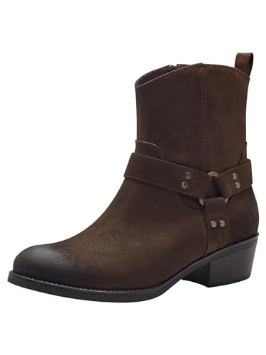 MARCO TOZZI Damen Stiefeletten mit Absatz mit Blockabsatz Cowboy, Braun (Cafe Nubuck), 37 EU von MARCO TOZZI