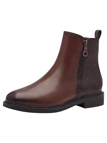 MARCO TOZZI Damen Stiefeletten ohne Absatz mit Lederanteil Elegant, Braun (Cognac Comb), 38 EU von MARCO TOZZI