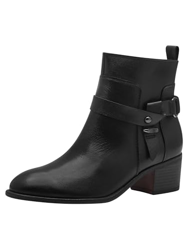 MARCO TOZZI Damen Stiefeletten mit Absatz aus Leder mit Reißverschluss, Schwarz (Black), 38 EU von MARCO TOZZI