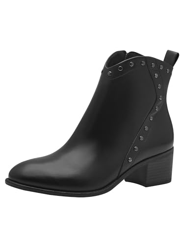 MARCO TOZZI Damen Stiefeletten mit Absatz aus Leder mit Reißverschluss, Schwarz (Black), 36 EU von MARCO TOZZI