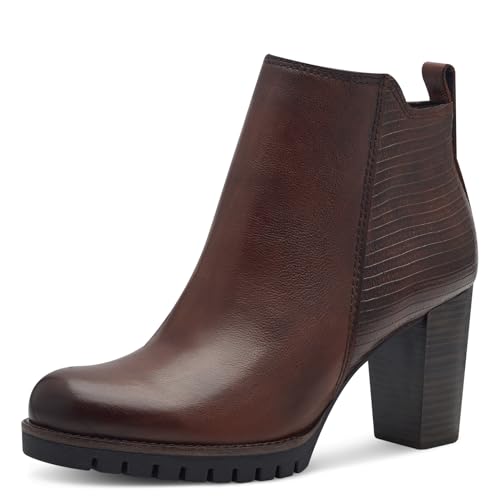 MARCO TOZZI Damen Stiefeletten mit Absatz mit Lederanteil Elegant, Braun (Cognac Comb), 36 EU von MARCO TOZZI