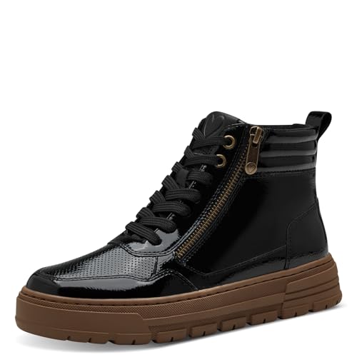 MARCO TOZZI Damen Stiefeletten zum Schnüren Gefüttert mit Reißverschluss, Schwarz (Black Patent), 41 EU von MARCO TOZZI
