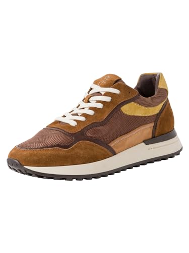 MARCO TOZZI by Guido Maria Kretschmer Herren Sneaker flach aus Leder mit Dicker Sohle, Mehrfarbig (Mocca/Saffron), 43 EU von MARCO TOZZI