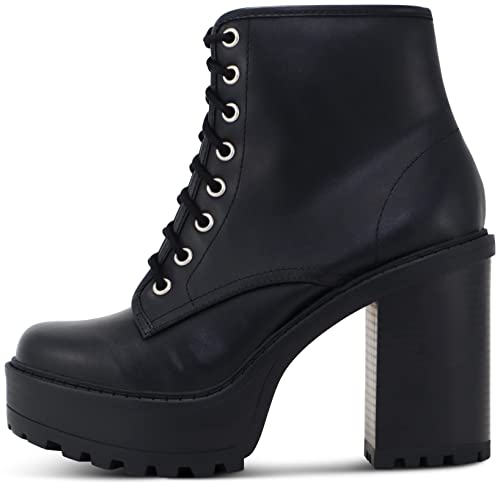 MARCOREPUBLIC Vancouver Damen Combat Boots Ankle Booties High Platform Schnürung Runde Zehen Chunky Block High Heels für Frauen, Schwarz Kunstleder, 40.5 EU von MARCOREPUBLIC