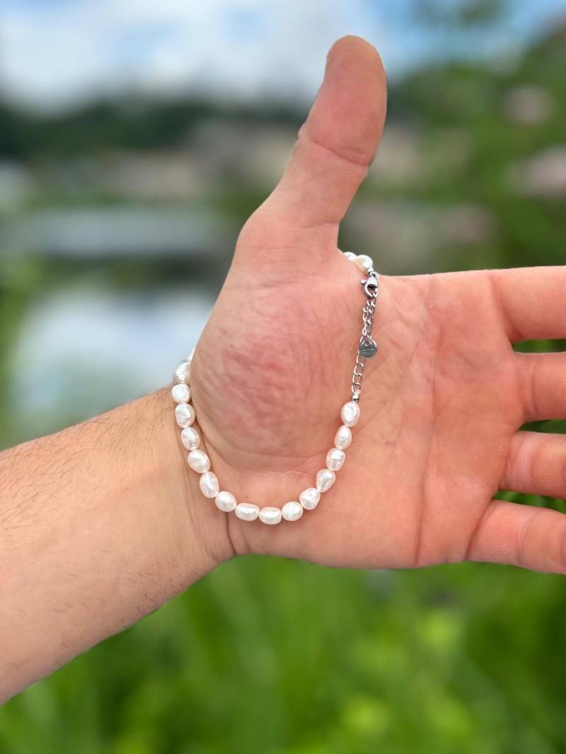 Süßwasserperlen Armband Herren Perlen Perlenarmband Echte Natürliche Hochwertiges Weiß Für Männer Geschenkidee von MAREAVIVAbcn