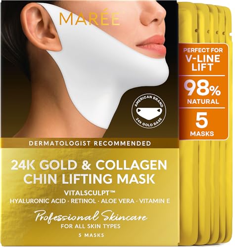 MAREE V Line Lifting Mask with 24K Gold - Deep Collagen Face Mask for Women - Jawline Shaper with Retinol & Hyaluronic Acid - Double Chin & Neck Tightening Mask for Face Lift - 5 PACK MAREE V Line Lifting Mask with 24K Gold - Deep Collagen Face Mask for Women - Jawline Shaper with Retinol & Hyaluronic Acid - Double Chin & Neck Tightening Mask for Face Lift - 5 PACK von MAREE
