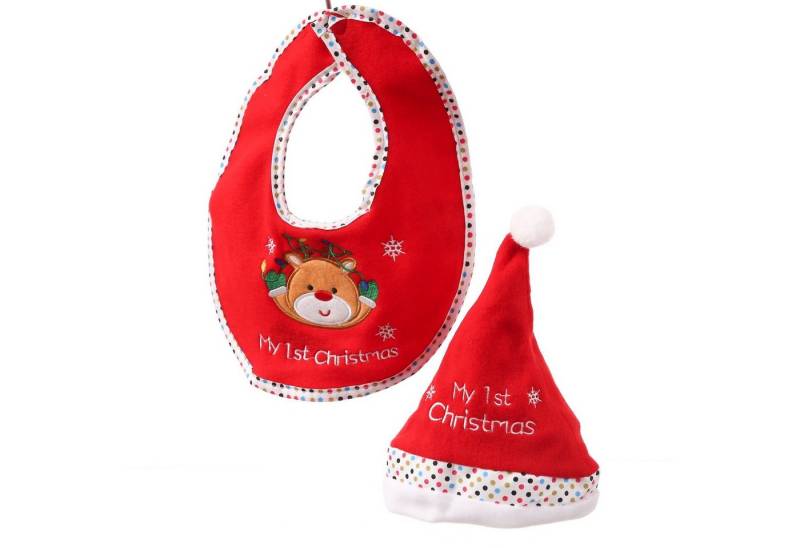 MARELIDA Lätzchen Babyset Weihnachtsmütze Lätzchen Geschenkset mein erstes Weihnachten, (1-St) von MARELIDA