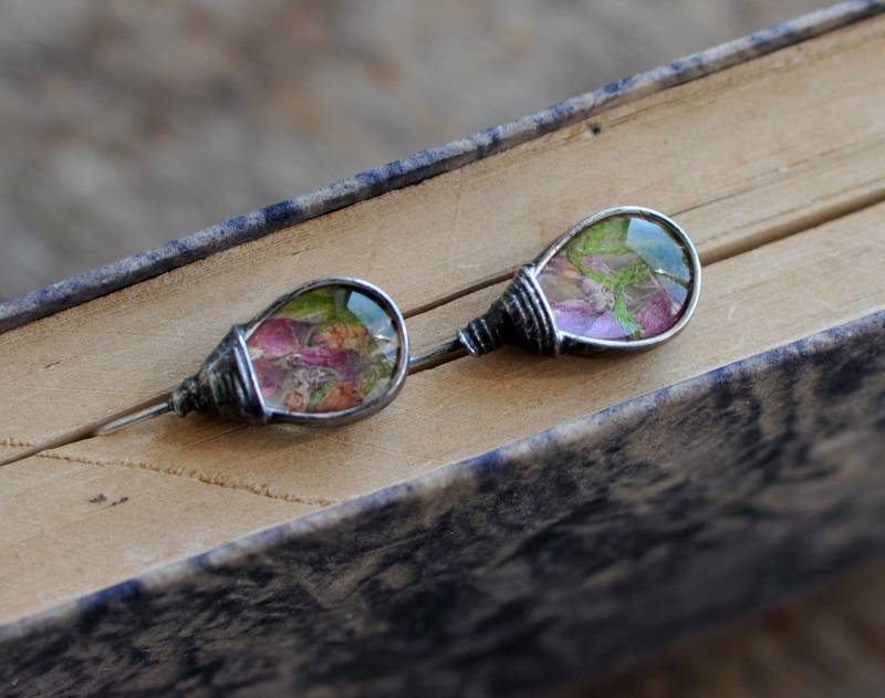 Terrarium Ohrringe Handgemachte Gepresste Vergissmeinnicht Blume, Sterling Silber von MARIAELA