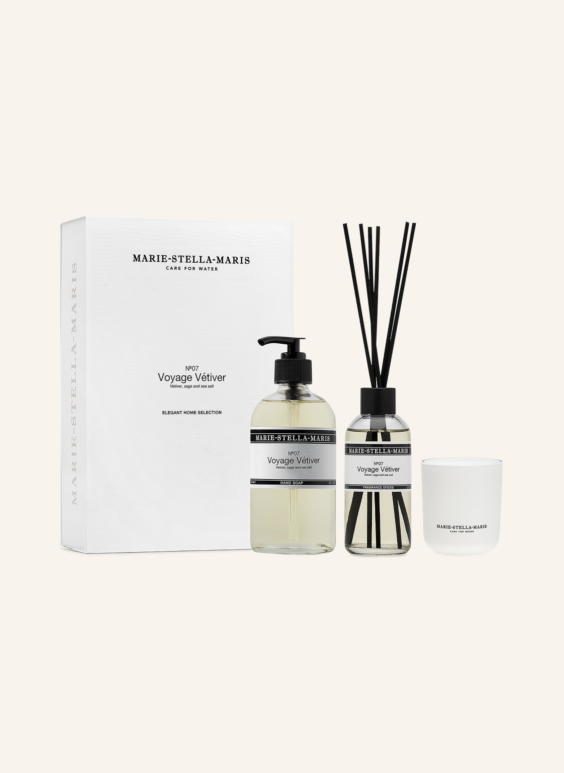 Marie-Stella-Maris Set Voyage Vétiver: Raumduft, Duftkerze Und Handseife transparent von MARIE-STELLA-MARIS