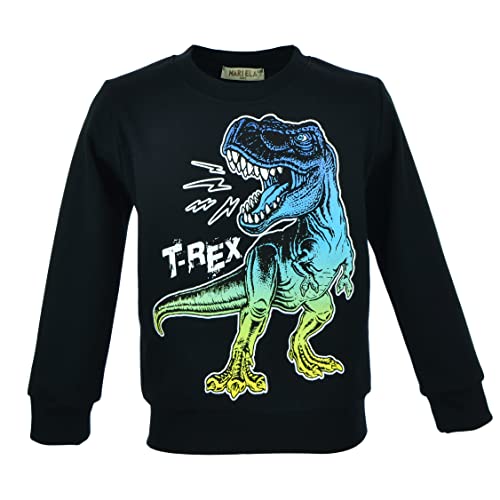 Kinder Dino Pullover | Sweatshirt Jungen | Winterpullover Dinosaurier | T-Rex Print | Baumwolle | Langarmshirt | Warmer Kinderpullover (DE/NL/SE/PL, Numerisch, 110, Regular, T-Rex 2 Schwarz) von MARIELA KIDS