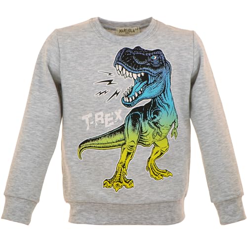 Kinder Dino Pullover | Sweatshirt Jungen | Winterpullover Dinosaurier | T-Rex Print | Baumwolle | Langarmshirt | Warmer Kinderpullover (DE/NL/SE/PL, Numerisch, 146, Regular, T-Rex 2 Grau) von MARIELA KIDS