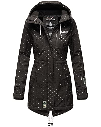 Damen Jacke Softshelljacke Übergangsjacke Outdoor Winddichte Wasserabweisend Funktionsjacke mit Kapuze XS - XXL Zimtzicke (Schwarz Mit Punkte, XS) von MARIKOO