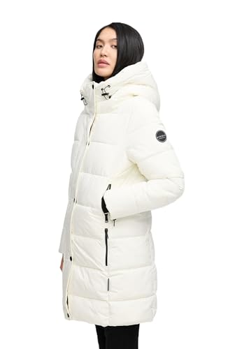 Damen Winterjacke Stepp Winter Jacke Übergang Steppjacke lang warm Kapuze B987 [B987-Karumik-Offwhite-Gr.S] von MARIKOO