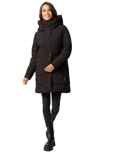 Damen Winterjacke Stepp Winter Jacke Übergang Steppjacke lang warm Kapuze B987 [B987-Karumik-Schwarz-Gr.XL] von MARIKOO
