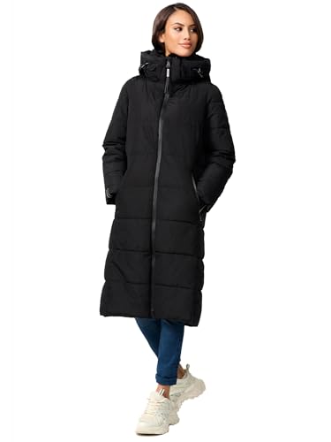 Damen Winterjacke Stepp Winter Jacke gesteppt lang warm Kapuze B989 [B989-Zurar-Schwarz-Gr.L] von MARIKOO