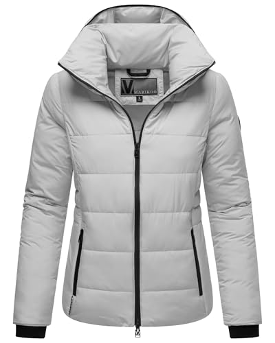 MARIKOO Basic Damen Steppjacke kurz mit Kapuze Radaa 16 Light Grey Gr. XXL von MARIKOO