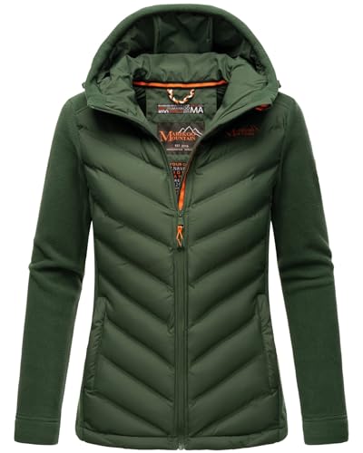 MARIKOO Damen Fleece Hybrid Jacke Trekking Wanderjacke Übergangsjacke [B929-Haruna-Dunkelgrün-Gr.S] von MARIKOO