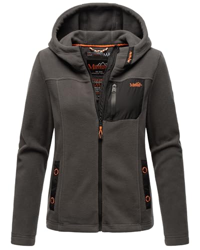 MARIKOO Damen Fleecejacke mit Brusttasche und Kapuze Übergansjacke B932 [B932-Iwak-Anthrazit-Gr.M] von MARIKOO