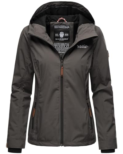 MARIKOO Damen Frühjahr Übergangs Jacke leicht gefüttert Kapuze kurz B862 [B862-Brombeer-Anthrazit-Gr.XS] von MARIKOO