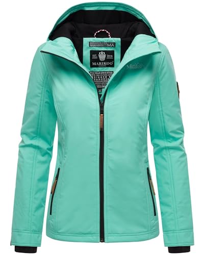 MARIKOO Damen Frühjahr Übergangs Jacke leicht gefüttert Kapuze kurz B862 [B862-Brombeer-Aqua-Gree-Gr.L] von MARIKOO