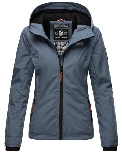 MARIKOO Damen Frühjahr Übergangs Jacke leicht gefüttert Kapuze kurz B862 [B862-Brombeer-D.-Blue-Gr.4XL] von MARIKOO